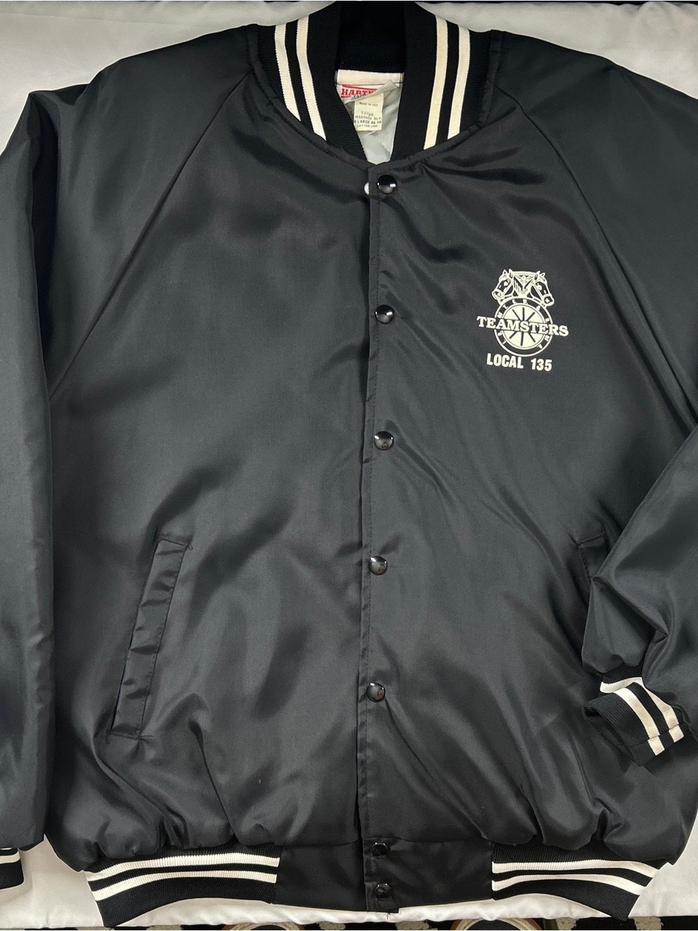 Vintage Teamsters Local 135 Hartwell Satin Bomber Jacket XL Made in USA